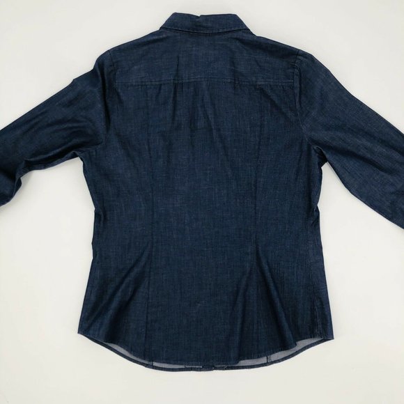 Express Essential Shirt Medium Blue Fitted Long Sleeve Collar Pleated Button - Picture 4 of 9